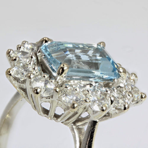 Bague 52 Bague ancienne aigue-marine diamants marguerite 58 Facettes 21-185-52