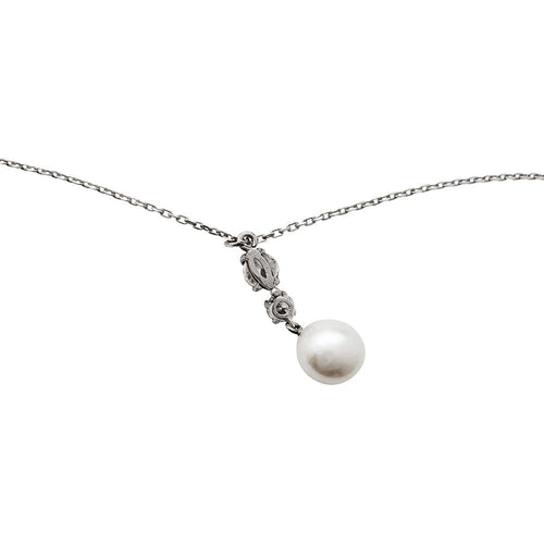 Collier Collier en or blanc diamants et perle. 58 Facettes 30296