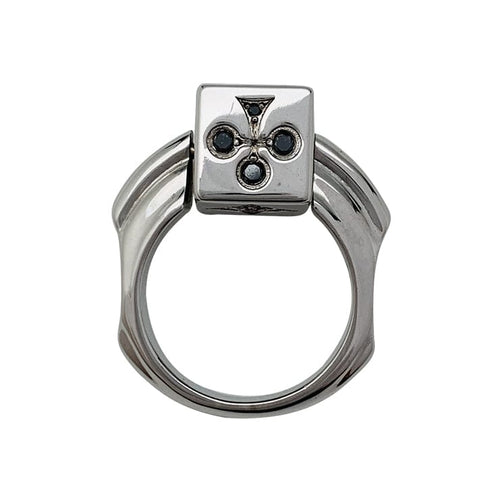 Bague 54 Bague Dé en or blanc diamants noirs et rubis. 58 Facettes 30416