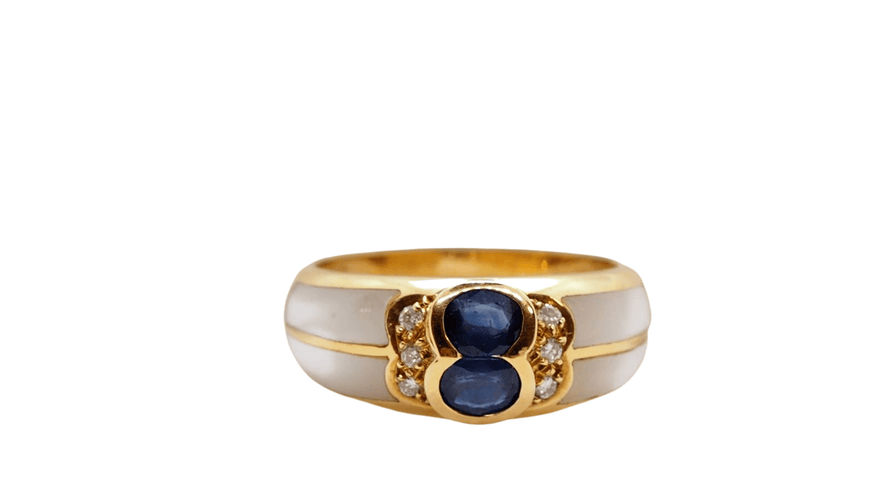 Bague 54 Bague Clozeau or jaune saphir diamants résine blanche 58 Facettes