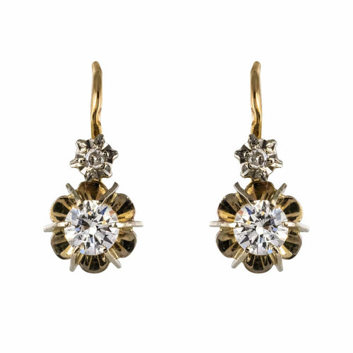 Boucles d'oreilles Dormeuses anciennes or jaune diamants 58 Facettes 20-100