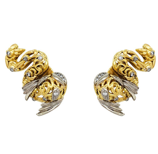 Boucles d'oreilles Boucles d'oreilles Zolotas "Poissons" en or jaune, platine et diamants. 58 Facettes 30398