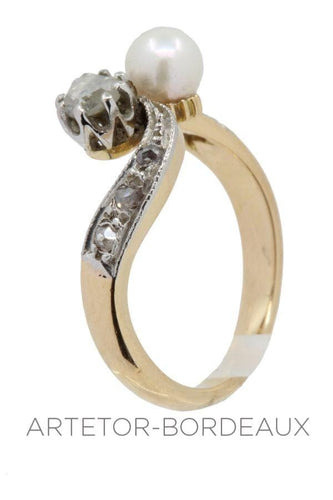 Bague 45 Vous et moi perle et diamants 58 Facettes 34681
