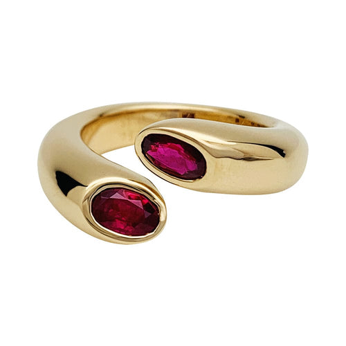 Bague 51 Bague Cartier, "Ellipse Deux Têtes Croisées", or jaune, rubis. 58 Facettes 30438