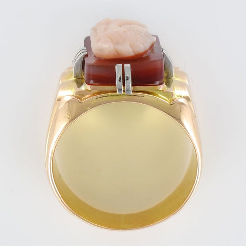 Bague 61 Chevalière homme or et camée sur agate 58 Facettes 18-354-61