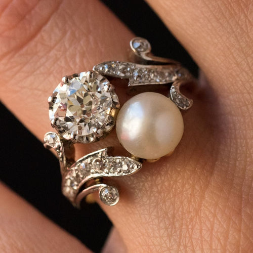 Bague 54 Bague ancienne diamants et perle fine toi et moi 58 Facettes 18-049-54