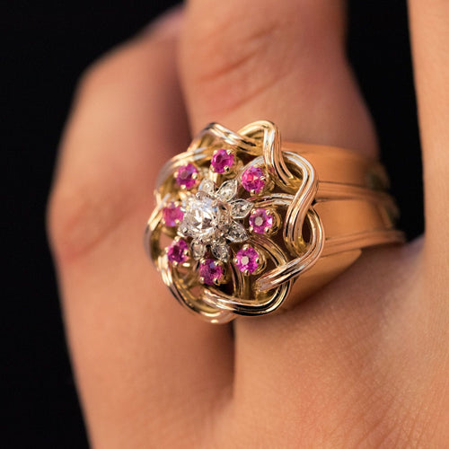 Bague 50 Bague rétro diamants rubis et fils d'or entrelacés 58 Facettes 20-155-49