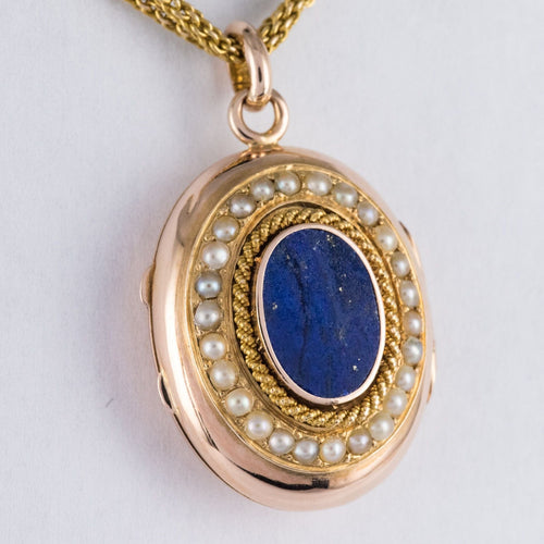 Collier Collier ancien et son médaillon lapis lazuli et perles fines 58 Facettes 20-154