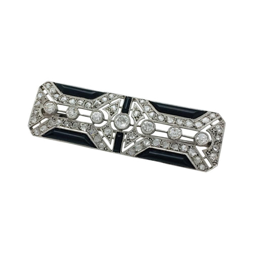 Broche Broche Art Déco en platine, diamants et onyx. 58 Facettes 29163
