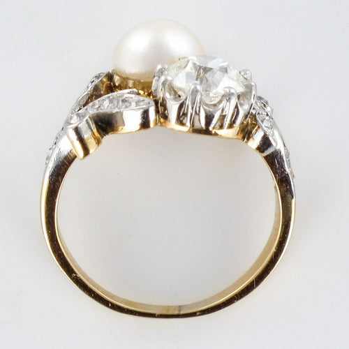 Bague 54 Bague ancienne diamants et perle fine toi et moi 58 Facettes 18-049-54