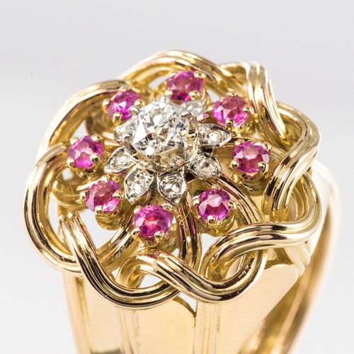 Bague 50 Bague rétro diamants rubis et fils d'or entrelacés 58 Facettes 20-155-49