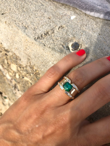 Bague Bague jonc or jaune, tourmaline et diamants baguettes 58 Facettes 0