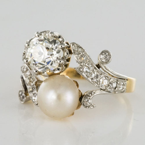 Bague 54 Bague ancienne diamants et perle fine toi et moi 58 Facettes 18-049-54