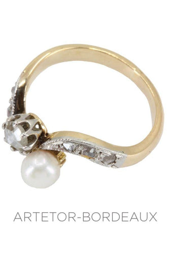 Bague 45 Vous et moi perle et diamants 58 Facettes 34681