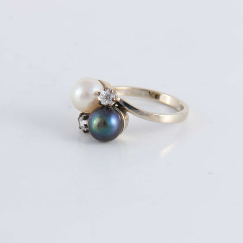 Bague 53 Bague Toi & Moi Perles Diamants 58 Facettes FM115