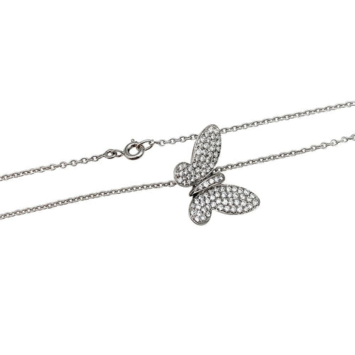 Pendentif Pendentif papillon en or blanc, diamants, chaîne forçat. 58 Facettes 30316