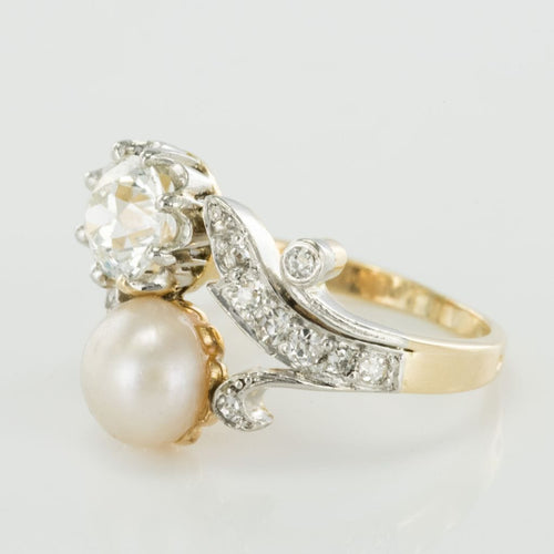 Bague 54 Bague ancienne diamants et perle fine toi et moi 58 Facettes 18-049-54