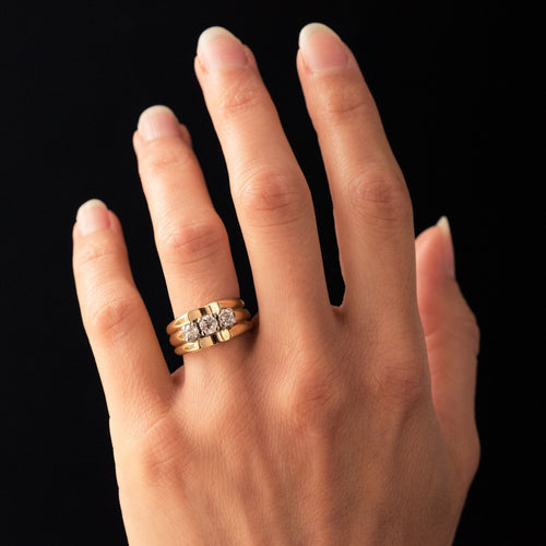 Bague 51 Bague tank or jaune 3 diamants 58 Facettes 20-153-54