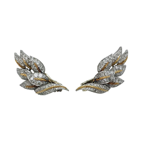 Boucles d'oreilles Boucles d'oreilles "Feuilles" en platine or jaune et diamants. 58 Facettes 29224