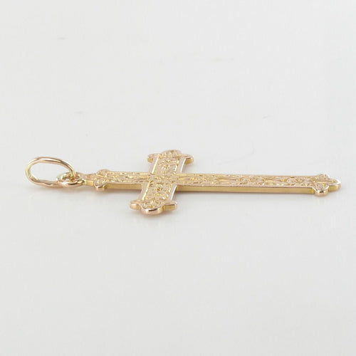 Pendentif Croix ancienne or rose ciselures florales 58 Facettes 02-067