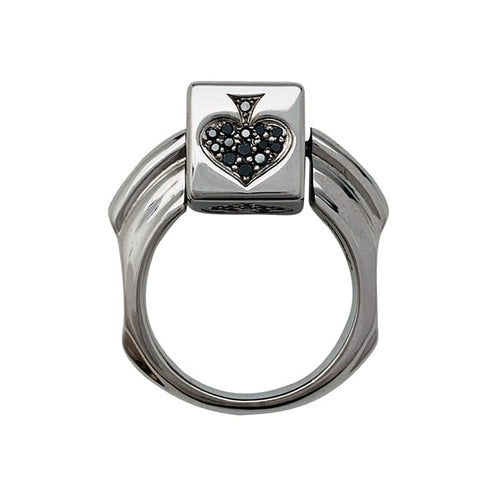 Bague 54 Bague Dé en or blanc diamants noirs et rubis. 58 Facettes 30416