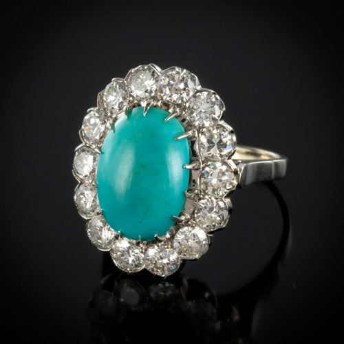 Bague 53 Bague marguerite turquoise diamants or blanc 58 Facettes 18-084-53