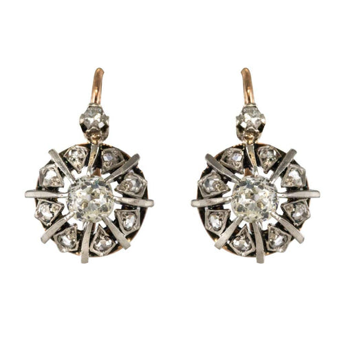 Boucles d'oreilles Boucles d'oreilles ancienne dormeuse or rose diamants 58 Facettes 17-042