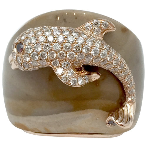 Bague 53 Bague Paolobongia "Dauphin" en or rose, diamants, jaspe et grenat. 58 Facettes 27373