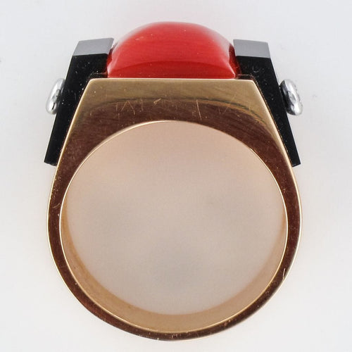 Bague 54 Bague corail onyx et diamants 58 Facettes 17-357-54-1
