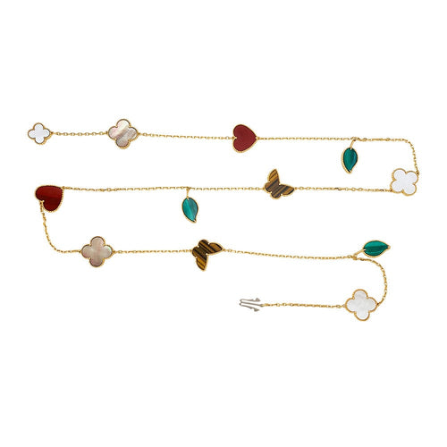 Collier Sautoir Van Cleef & Arpels "Lucky Alhambra" en or jaune et pierres dures. 58 Facettes 30604