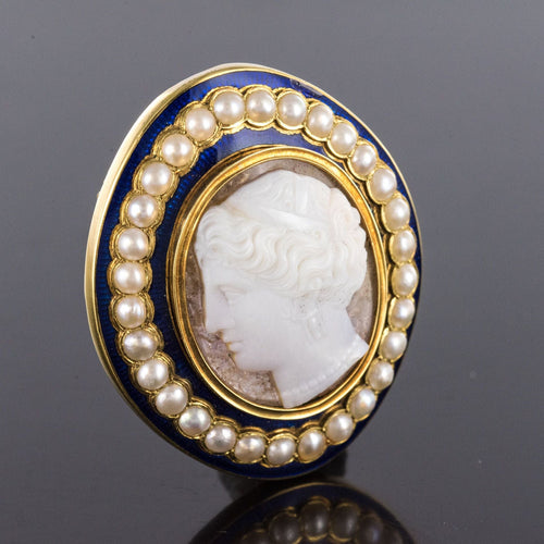 Broche Broche Camée email bleu perles 58 Facettes 14-105-8377620