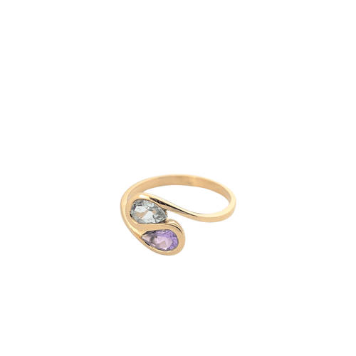 Bague Bague Toi et Moi or jaune aigue-marine et améthyste 58 Facettes 24979