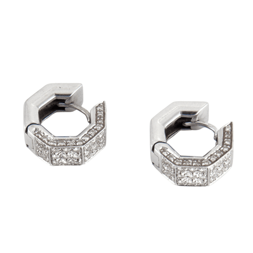 Boucles d'oreilles Créoles pavage diamants, or gris 58 Facettes