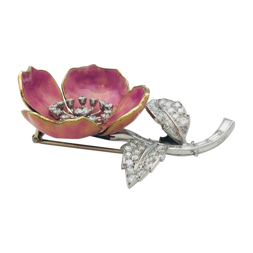 Broche Broche "Eglantine" Boucheron en or et platine, émail et diamants. 58 Facettes 26763