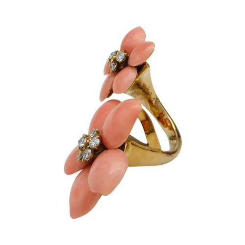 Bague 51 Bague Van Cleef & Arpels, "Double Fleurs", or jaune, corail et diamants. 58 Facettes 29151-1