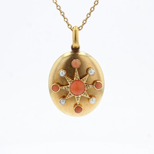 Pendentif Médaillon ouvrant en or perles fines et corail 58 Facettes 21-216