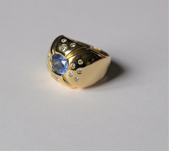 Bague SAPHIR de Ceylan et diamants 58 Facettes 360