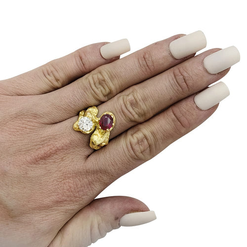 Bague 57 Bague toi et moi en or jaune, diamant et rubis. 58 Facettes 30192