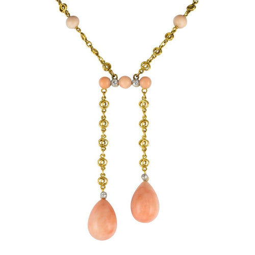 Collier Collier ancien négligé corail peau d'ange et diamants 58 Facettes 17-285