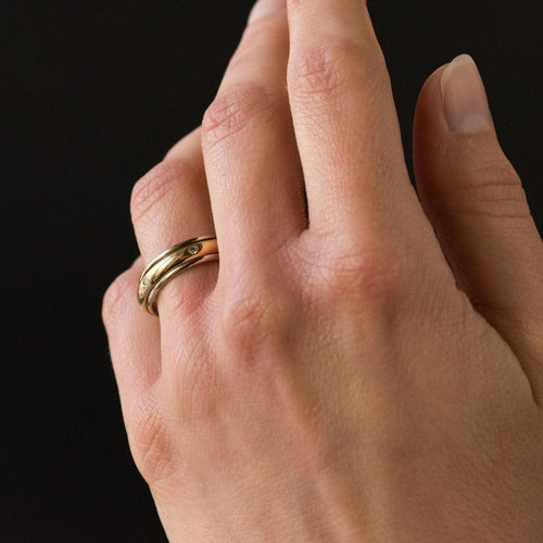 Bague 54 Alliance mobile or blanc or jaune diamants 58 Facettes 18-397-54