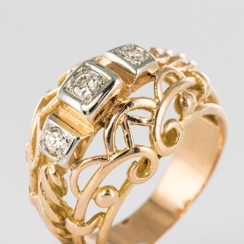 Bague 55 Bague vintage fils d'or rose et diamants 58 Facettes 14-185-55