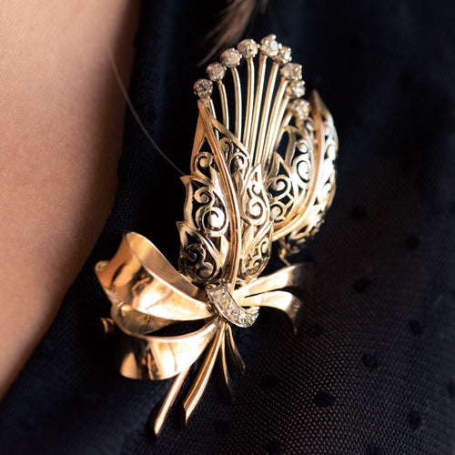 Broche Broche vintage bouquet or et diamants 58 Facettes 17-401