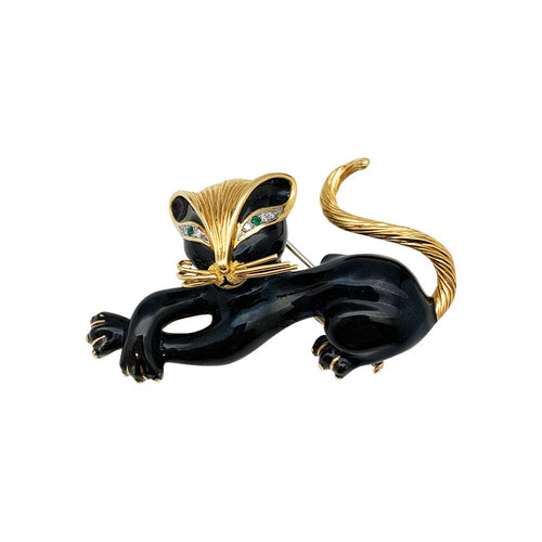 Broche Broche Fred, "Panthère", or jaune, émail, diamants, émeraudes. 58 Facettes 30324