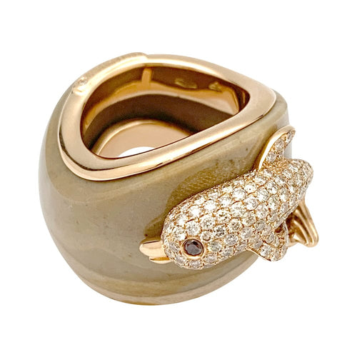 Bague 53 Bague Paolobongia "Dauphin" en or rose, diamants, jaspe et grenat. 58 Facettes 27373