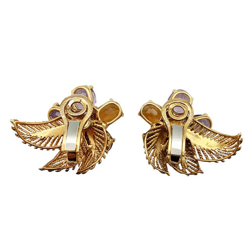 Boucles d'oreilles Boucles d'oreilles Boucheron "Fleur" or jaune et platine, pierres de couleur. 58 Facettes 30377