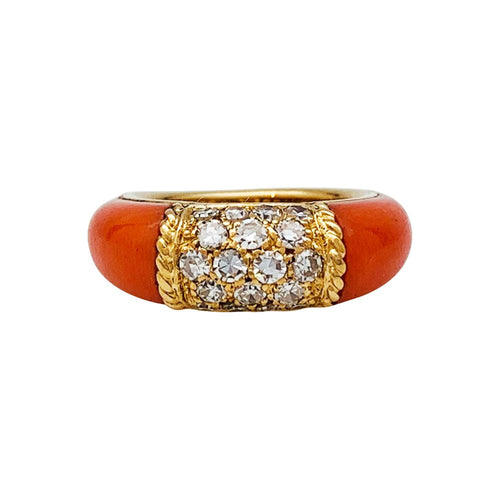 Bague 47 Bague Van Cleef et Arpels "Philippine" en or jaune, corail rose et diamants. 58 Facettes 30228