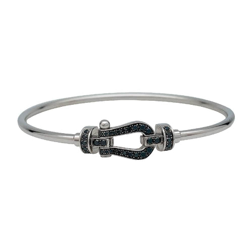 Bracelet Bracelet Fred "Force 10" moyen modèle en or blanc et diamants noirs. 58 Facettes 29903