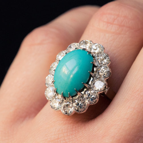 Bague 53 Bague marguerite turquoise diamants or blanc 58 Facettes 18-084-53