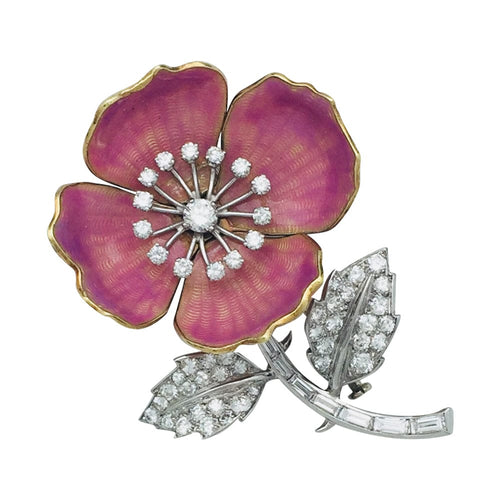 Broche Broche "Eglantine" Boucheron en or et platine, émail et diamants. 58 Facettes 26763