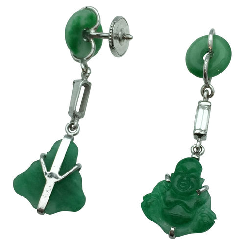 Boucles d'oreilles Boucles d'oreilles "Bouddha" en or blanc, jadéite et diamants. 58 Facettes 8188